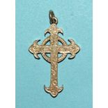 An 18ct gold cross pendant with scroll engraving, 35 x 25mm, 5.9g.