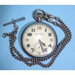 A Jaeger LeCoultre GSTP military pocket watch, the off-white enamel dial with Arabic numerals and