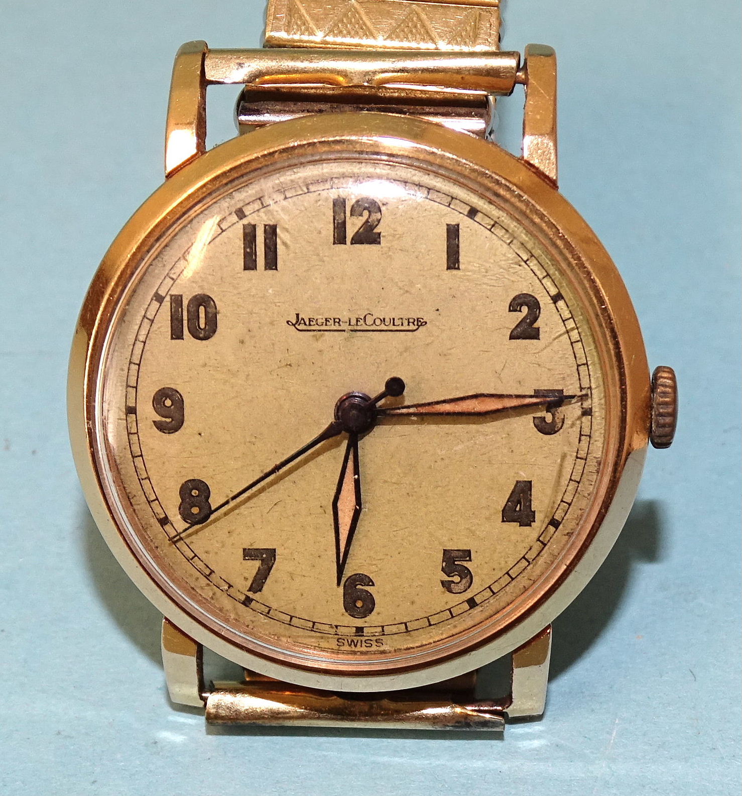 Jaeger LeCoultre, a gentleman's gold wristwatch c1930's, the gilt dial with Arabic numerals and