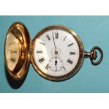 Rueff Freres, an 18ct gold hunter-cased pocket watch, the white enamel dial with Roman numerals,