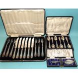 A cased set of six silver teaspoons, Birmingham 1916, a cased set of six silver-handled dessert