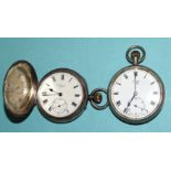 Brockbank & Atkins, a silver hunter-cased keyless pocket watch, the white enamel dial with Roman