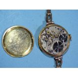 A lady's 18ct gold-cased wristwatch, the circular face within wide plain bezel, with Swiss