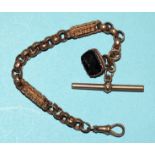 A Victorian 9ct gold fancy-link short watch chain with plated fob, 17cm long, gross weight 13.7g.