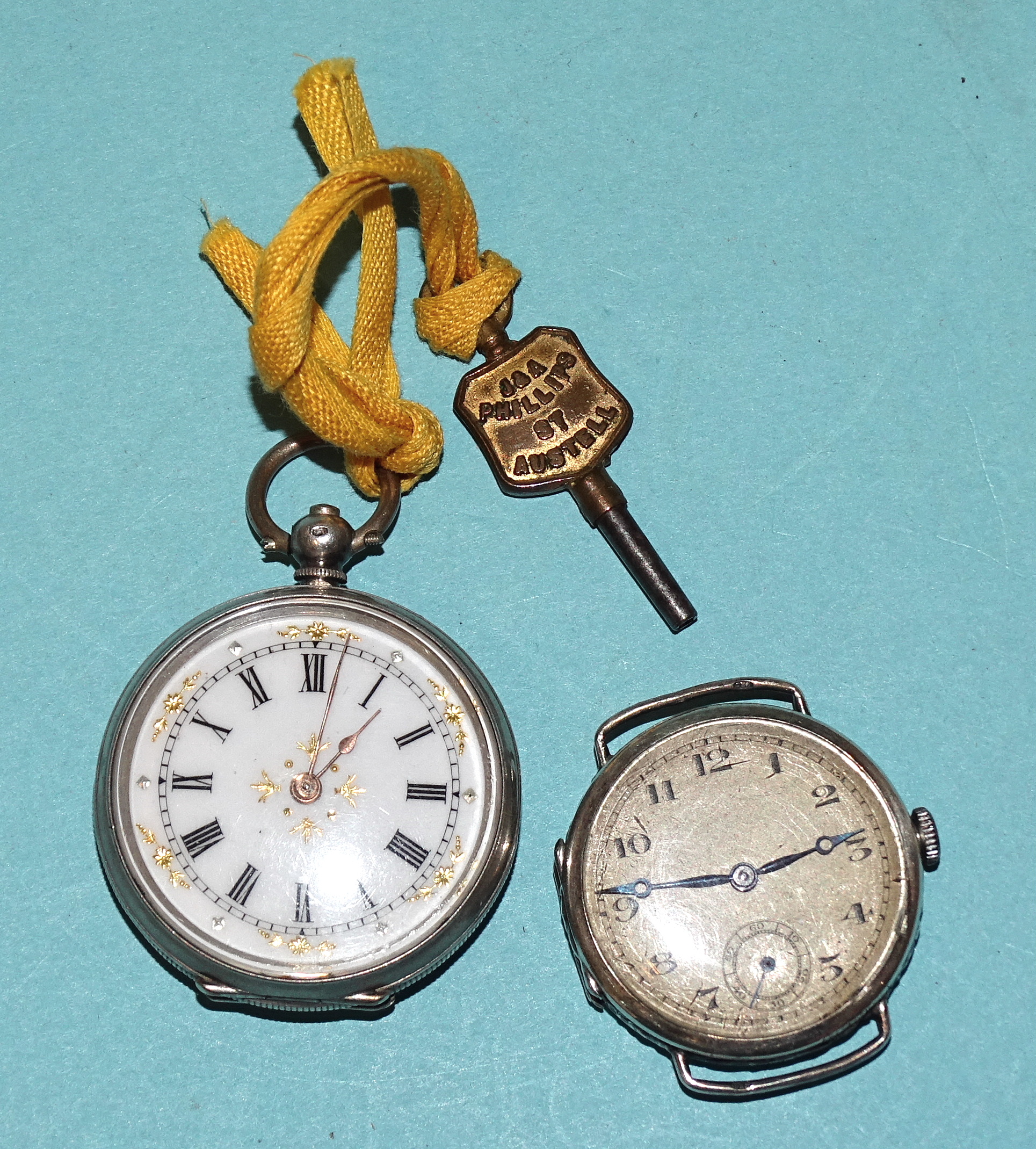 A lady's Continental silver-cased key-wind pocket watch, 34mm diameter, (working) and a lady's