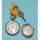 A lady's Continental silver-cased key-wind pocket watch, 34mm diameter, (working) and a lady's