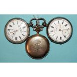 A silver-cased open-face keyless pocket watch by J G Graves, Sheffield, (not working), another, "