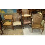 Five 20th century caned back and seat armchairs, (5).