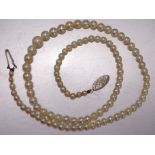 A string of graduated cultured pearls with silver clasp, 3mm-7mm, 43cm long, 12g and a string of