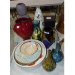 A collection of various studio pottery, including vases, bowls, etc.