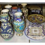 A collection of mainly 20th century Faience-style plates, vases, etc.
