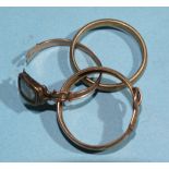 An early-19th century hair locket ring, (in need of repair) and two 9ct gold rings, 3.6g, (3).