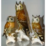 A Karl Ens porcelain sculpture of a long-eared owl, 26cm high, (factory flaw - hairline under