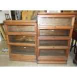 A Globe Wernicke oak four-section bookcase, with glazed up and over doors, base and top, 86.5cm