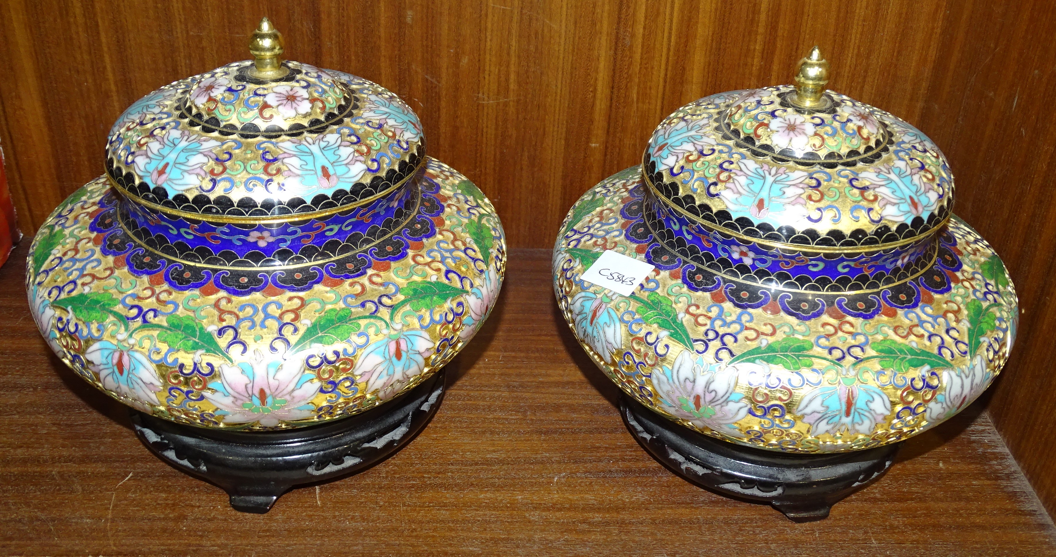 A pair of ceramic elephant garden seats, 44cm high and a pair of modern cloisonné bowls with lids, - Image 2 of 2