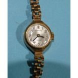 A lady's Everite 9ct gold-cased wristwatch on 9ct gold bracelet, 11g gross weight, (boxed).