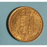 A Victoria 1887 shield-back half-sovereign.