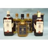 Ballentines 12-year-old Scotch whisky, 1L (x3) and 70cl (x2).