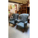 2 BLUE WING BACK CHAIRS