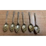 6 SILVER TEA SPOONS & SUGAR TONGS