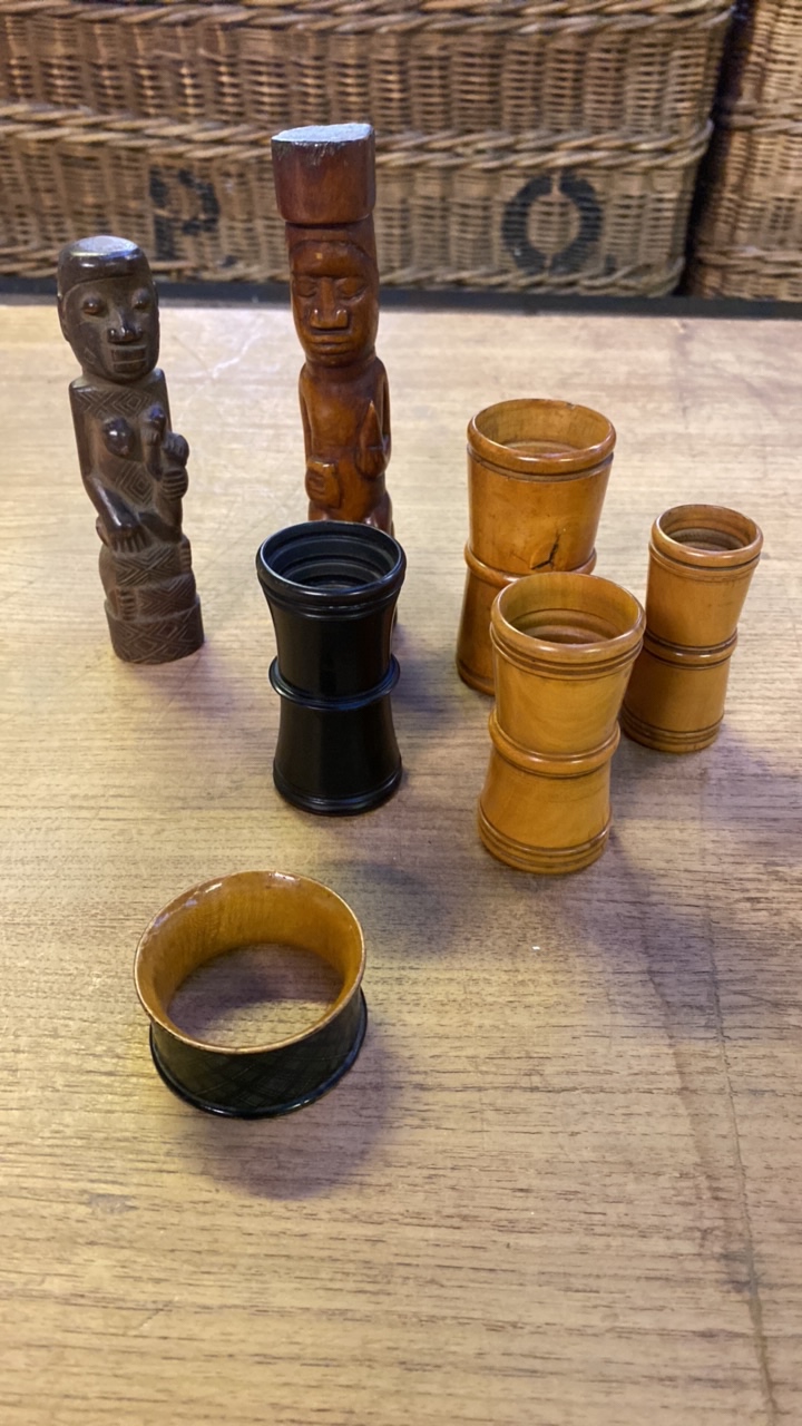 BOX CARVED FIGURES & 4 DICE SHAKERS (AF) - Image 2 of 10