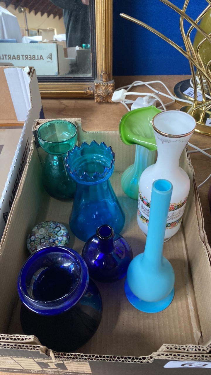 BOX GLASS VASES & PAPERWEIGHT ETC