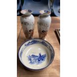 ROYAL DOULTON NORFOLK BOWL & PAIR CORONA WARE VASES