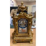 FRENCH GILT & PORCELAIN PANEL MANTLE CLOCK- NO KEY