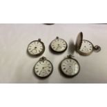 5 SILVER POCKET WATCHES (AF)