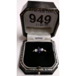 9CT 2 STONE DIAMOND & SAPPHIRE RING SIZE P