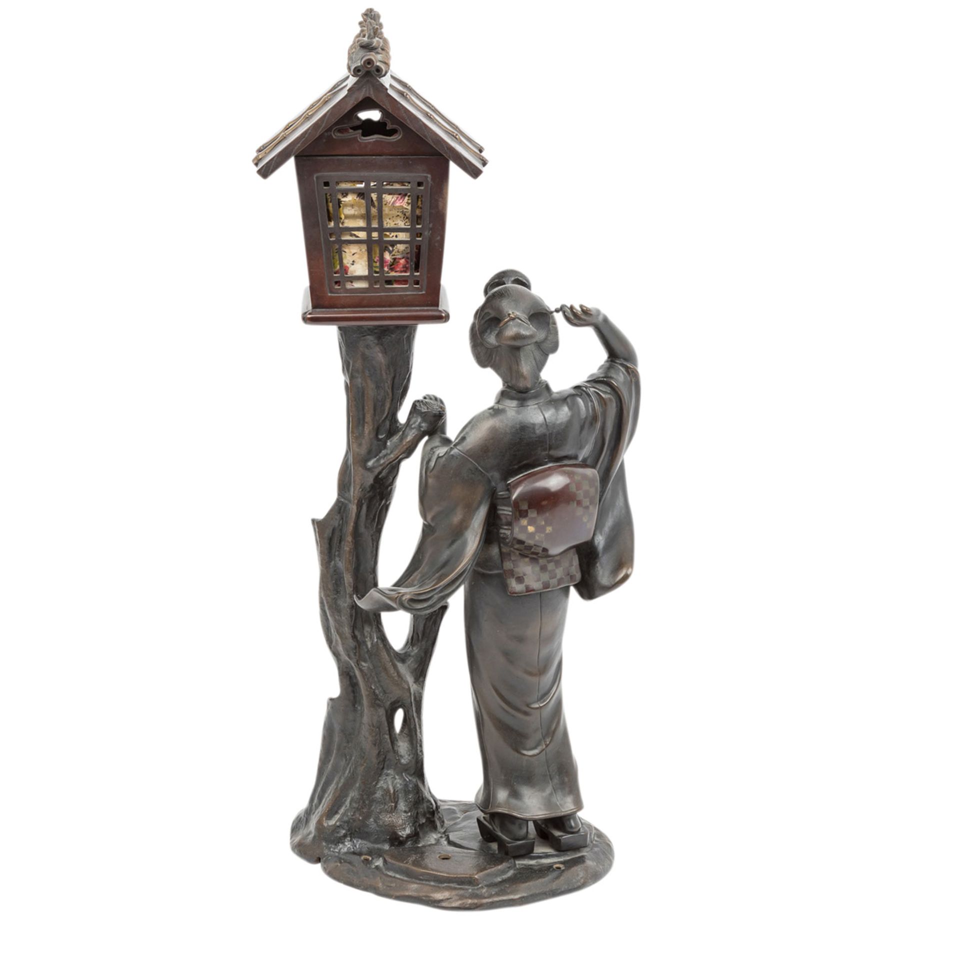 Bronze einer Geisha mit Baumhaus als Lampe. JAPAN. - Image 3 of 6