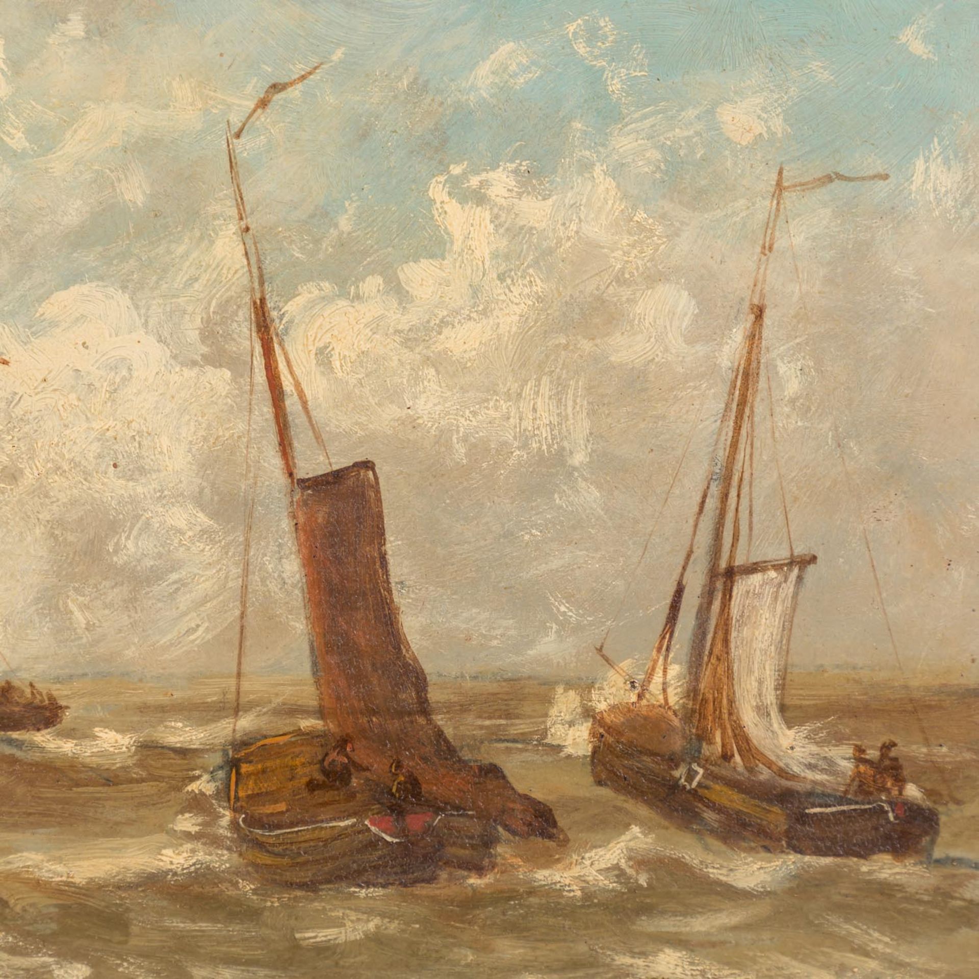 HOPPE-SMITH? (undeutlich signiert, Maler/in 19. Jh., "Segelboote vor der Küste", - Image 4 of 5