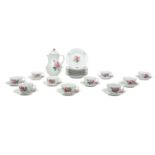 MEISSEN Kaffeeservice f. 10 Personen 'Rote Rose', 2. Wahl, 1924-1934.