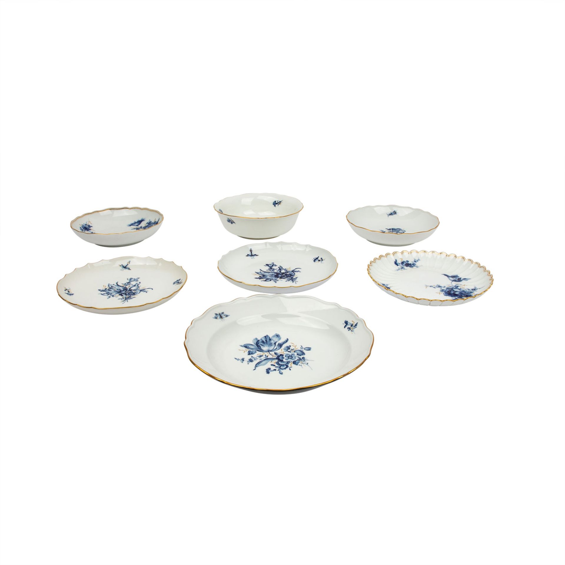 MEISSEN Speiseservice f. 6 Personen 'Blaue Blume mit Goldgräsern und Insekten', 2. Wahl, 20. Jh. - Image 3 of 4