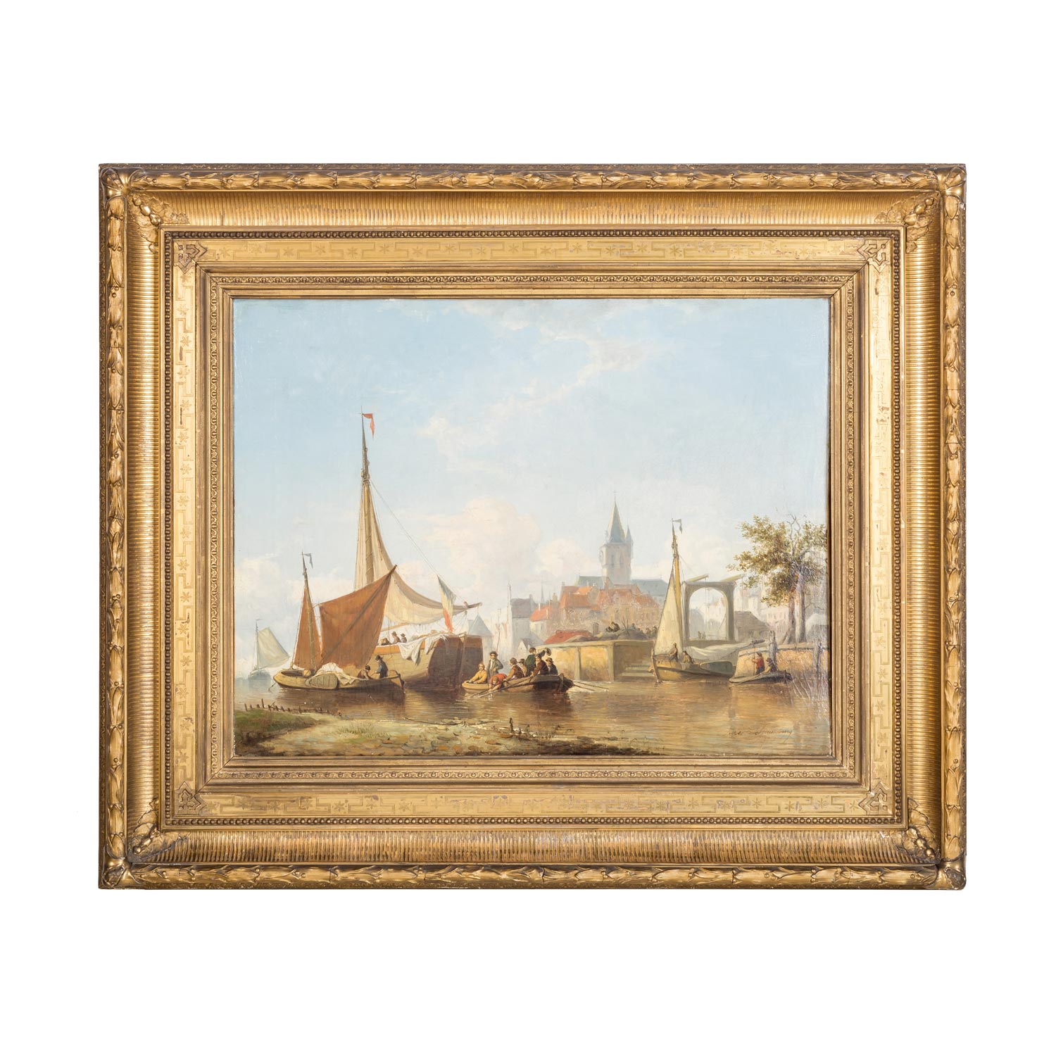 SCHAUMBURG, JULES (1839-1886), "Holländisches Segelschiff und Boote vor dem Hafen", - Image 2 of 9