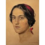 GRABWINKLER, PAUL (1880-1946), "Junge Frau mit rotem Band im schwarzen Haar",