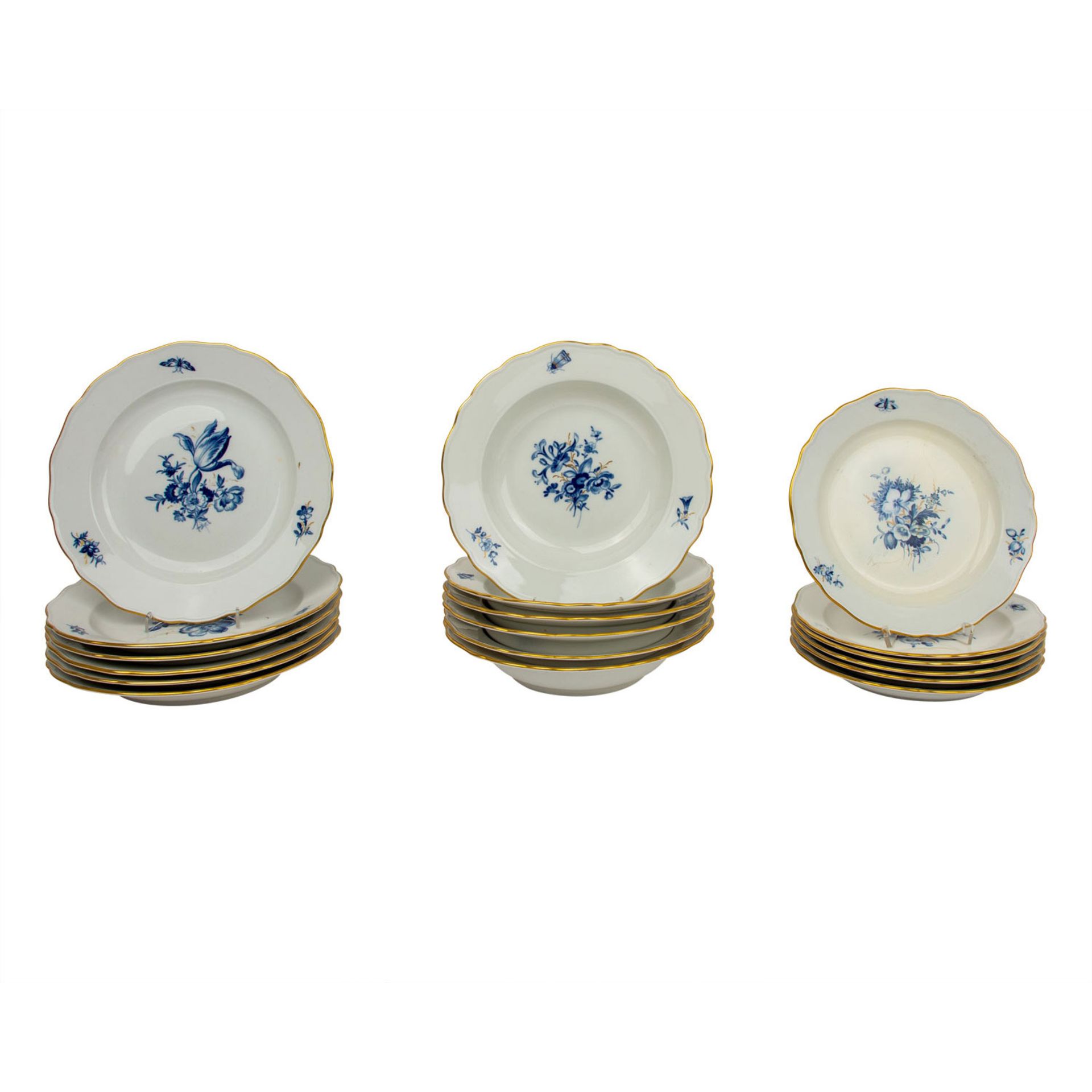 MEISSEN Speiseservice f. 6 Personen 'Blaue Blume mit Goldgräsern und Insekten', 2. Wahl, 20. Jh. - Image 2 of 4