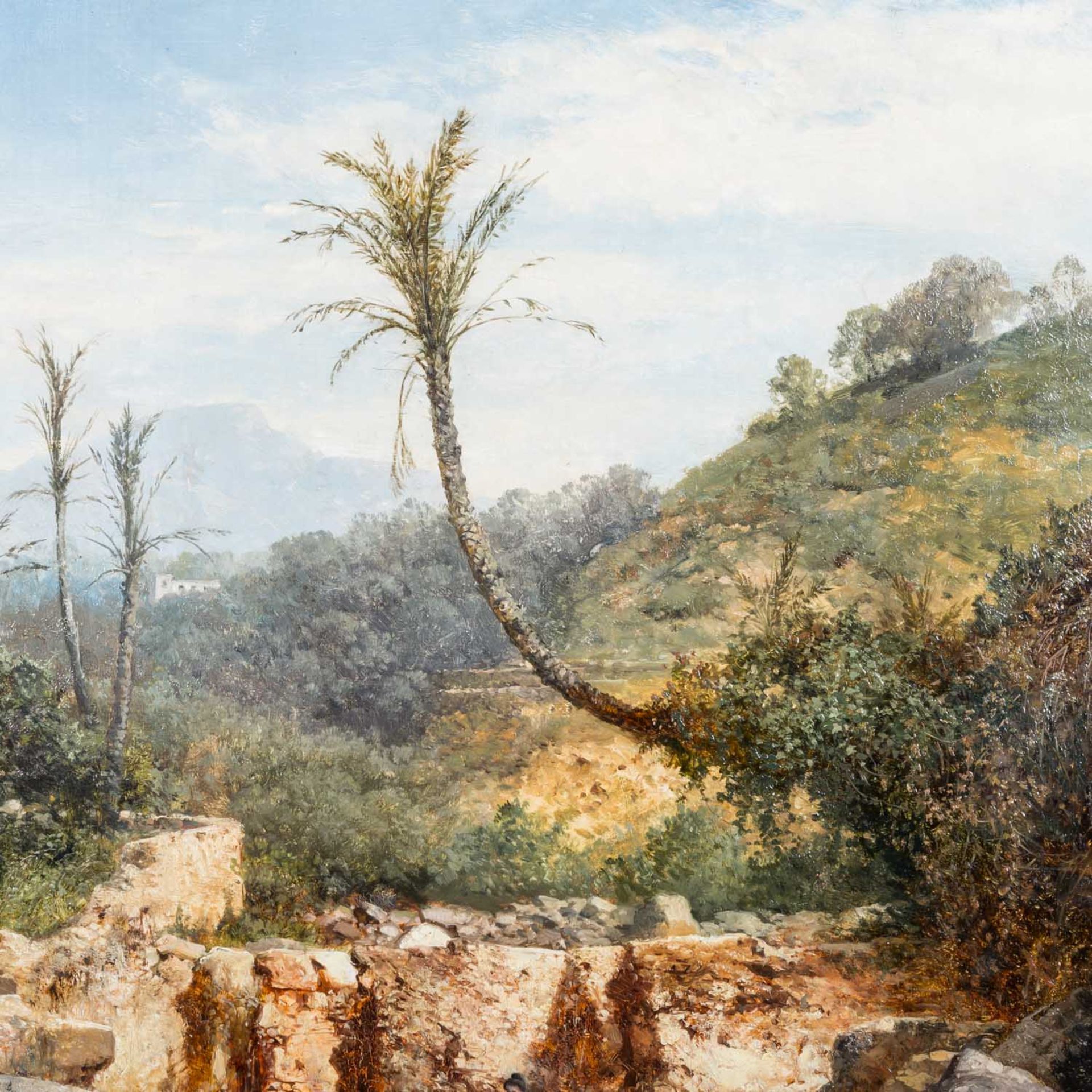 ZIMMERMANN, ALBERT (1808-1888), "Wäscherinnen in mediterraner Landschaft mit Palmen", - Bild 5 aus 7