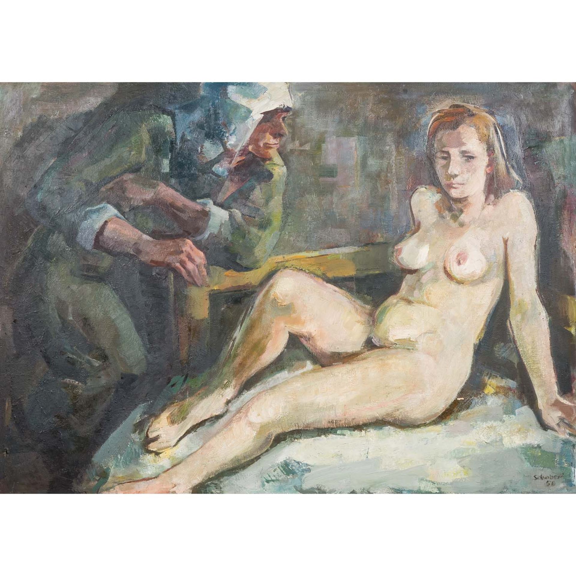 SCHOBER, PETER JAKOB (1897-1983), "Kupplerin (Akt mit Figur)",