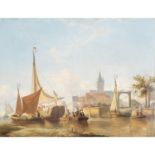 SCHAUMBURG, JULES (1839-1886), "Holländisches Segelschiff und Boote vor dem Hafen",