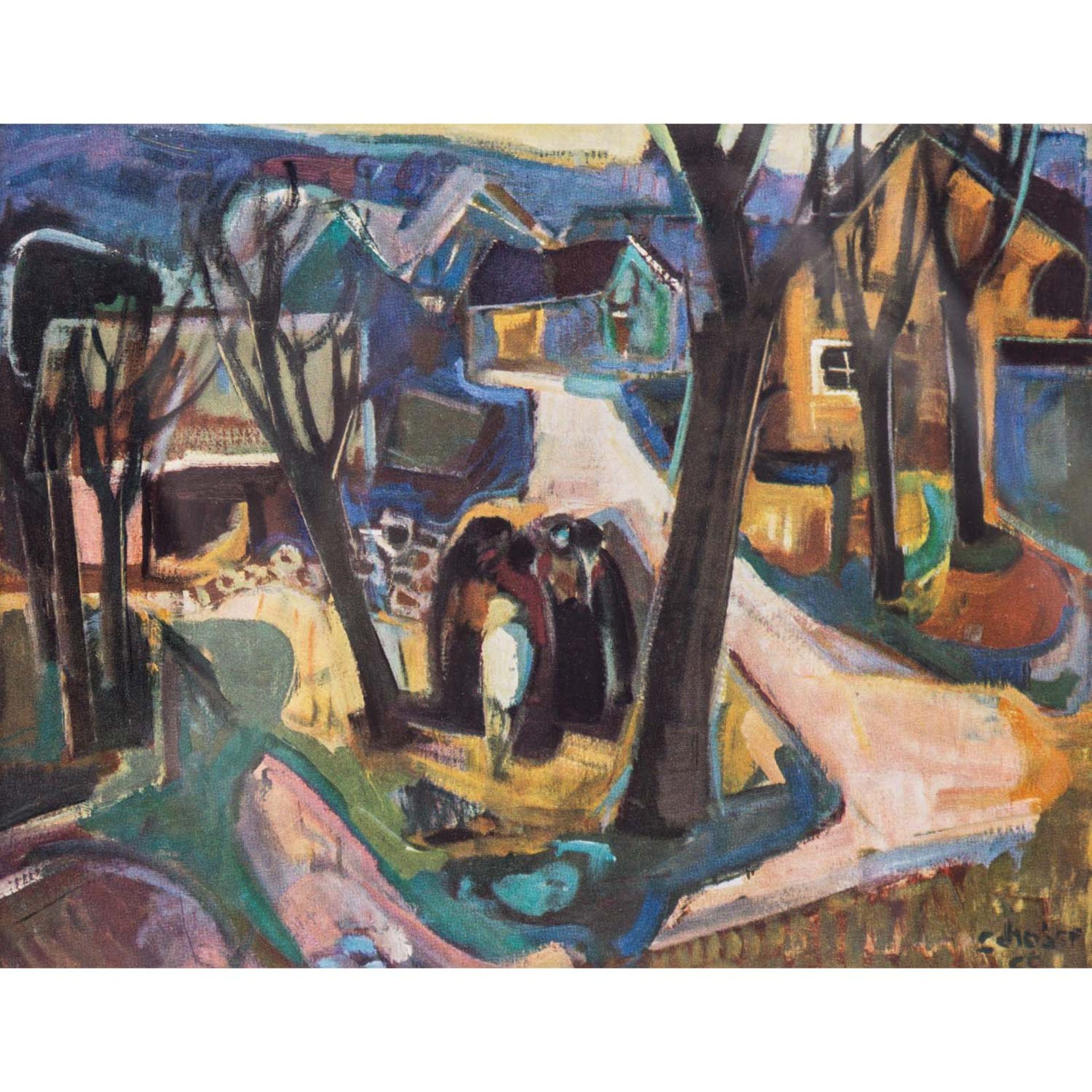 SCHOBER, PETER JAKOB, attribuiert (1897-1983), "Mediterrane Stadt mit Palmen", - Bild 3 aus 6