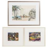 SCHOBER, PETER JAKOB, attribuiert (1897-1983), "Mediterrane Stadt mit Palmen",