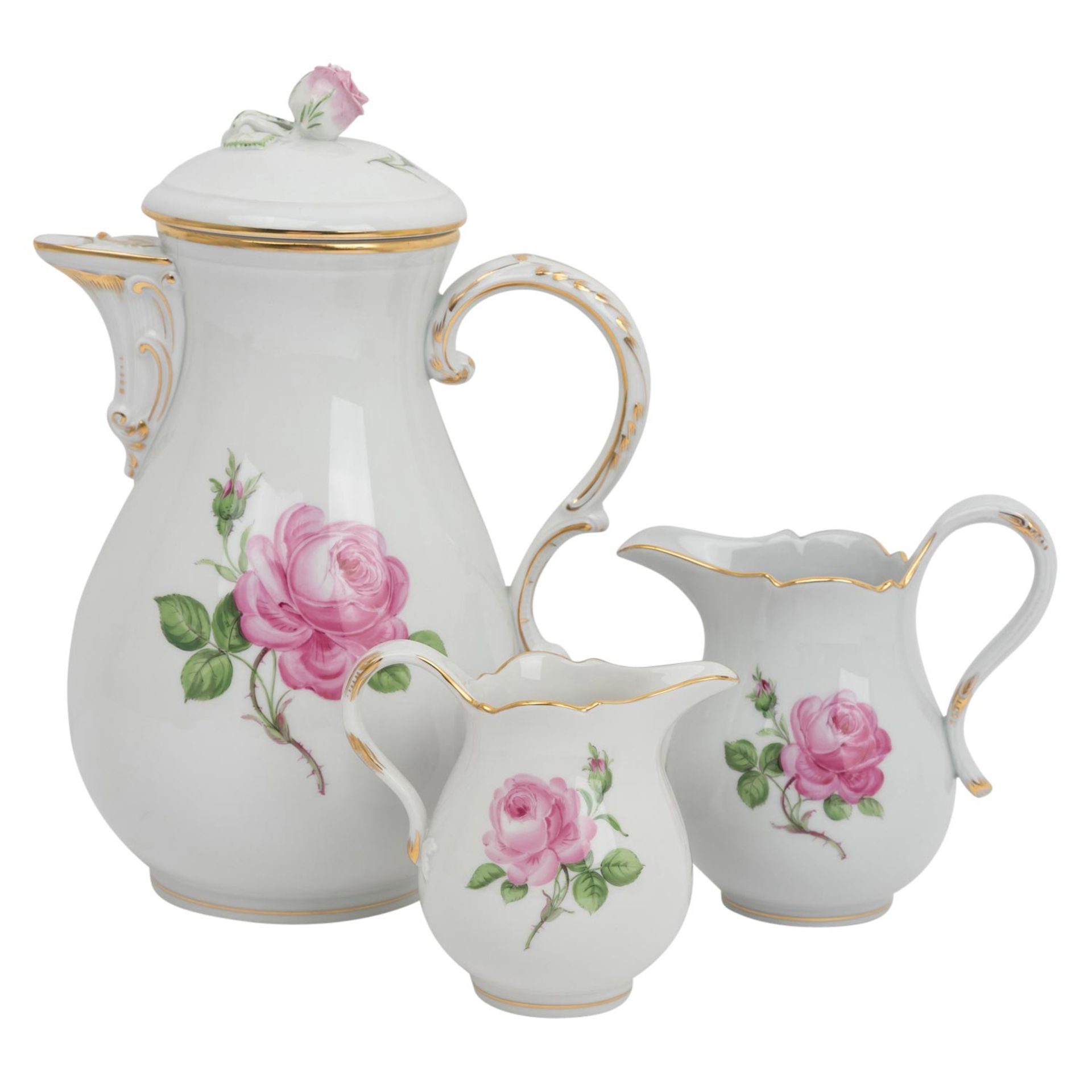 MEISSEN Kaffeeservice f. 8 Personen 'Rote Rose', 2. Wahl, 20. Jh. - Image 2 of 8