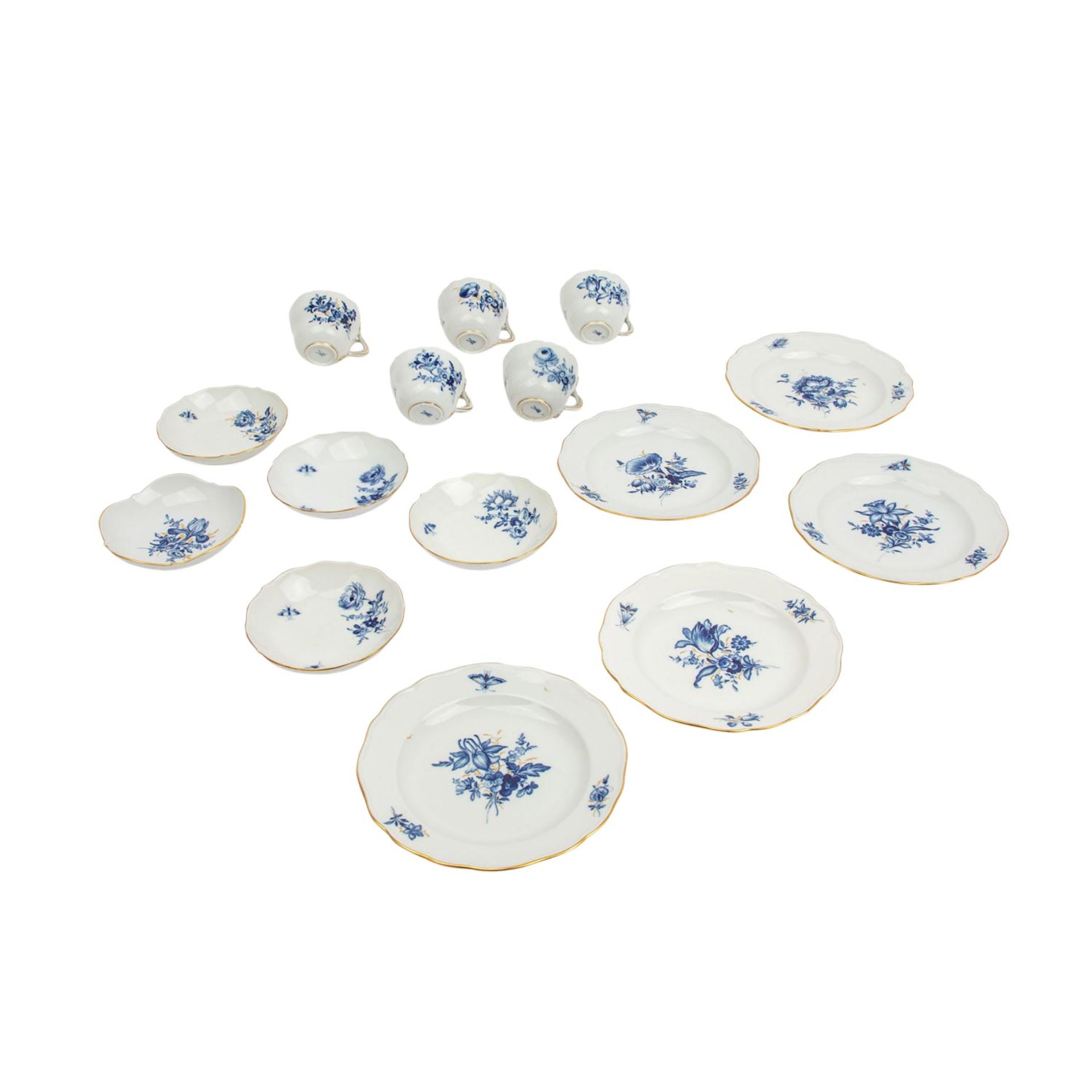 MEISSEN Konvolut Mokkaserviceteile, überwiegend 'Blaue Blume mit Goldgräsern und Insekten', 2. Wahl, - Image 6 of 7