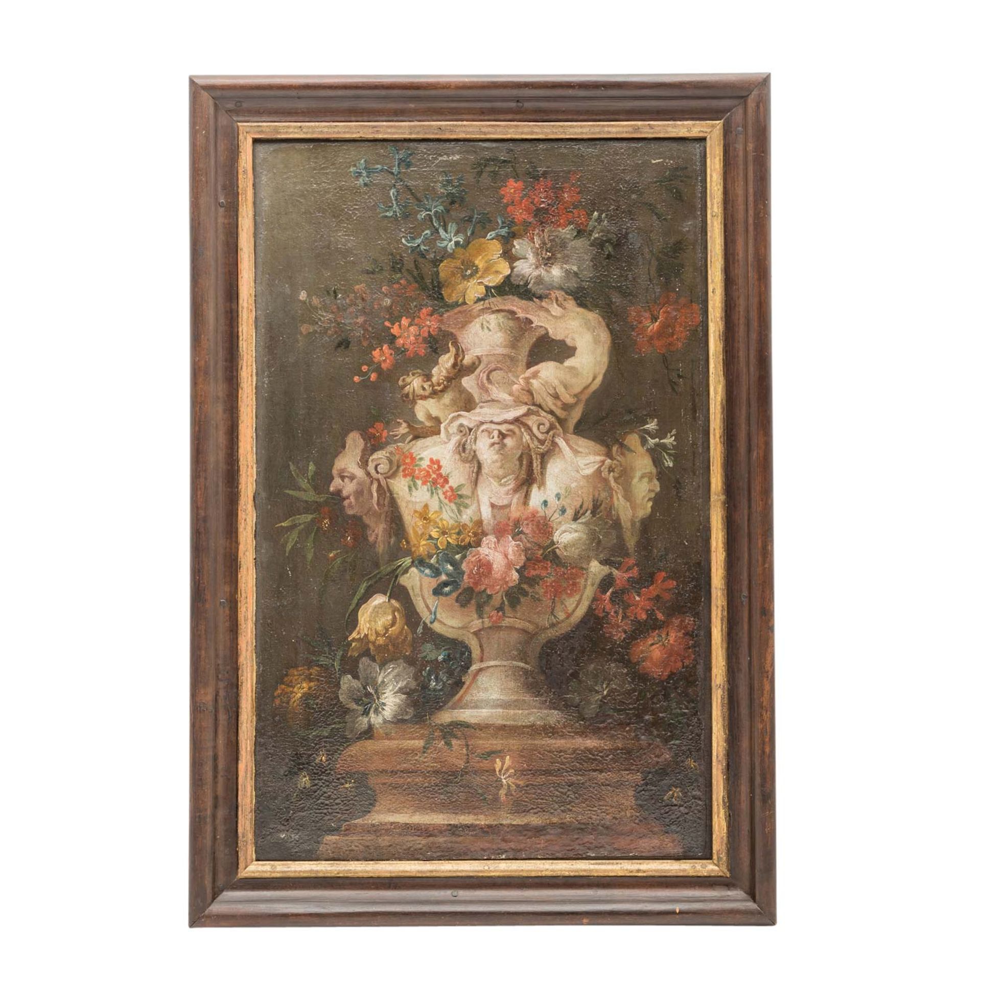 MALER des 17./18. Jh., "Blumenbouquet in Kratervase mit Maskarons", - Bild 2 aus 3