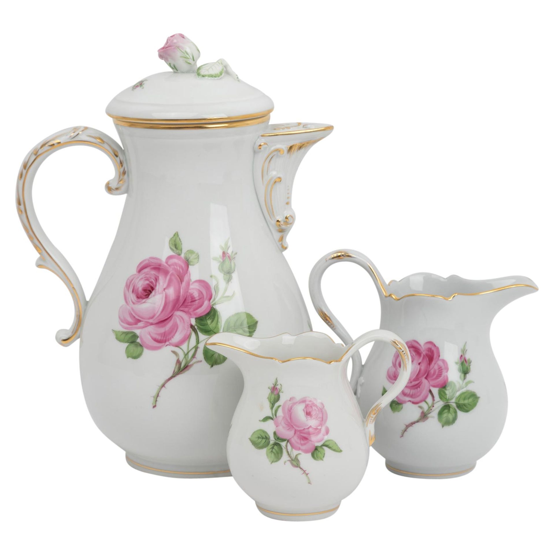 MEISSEN Kaffeeservice f. 8 Personen 'Rote Rose', 2. Wahl, 20. Jh. - Image 3 of 8