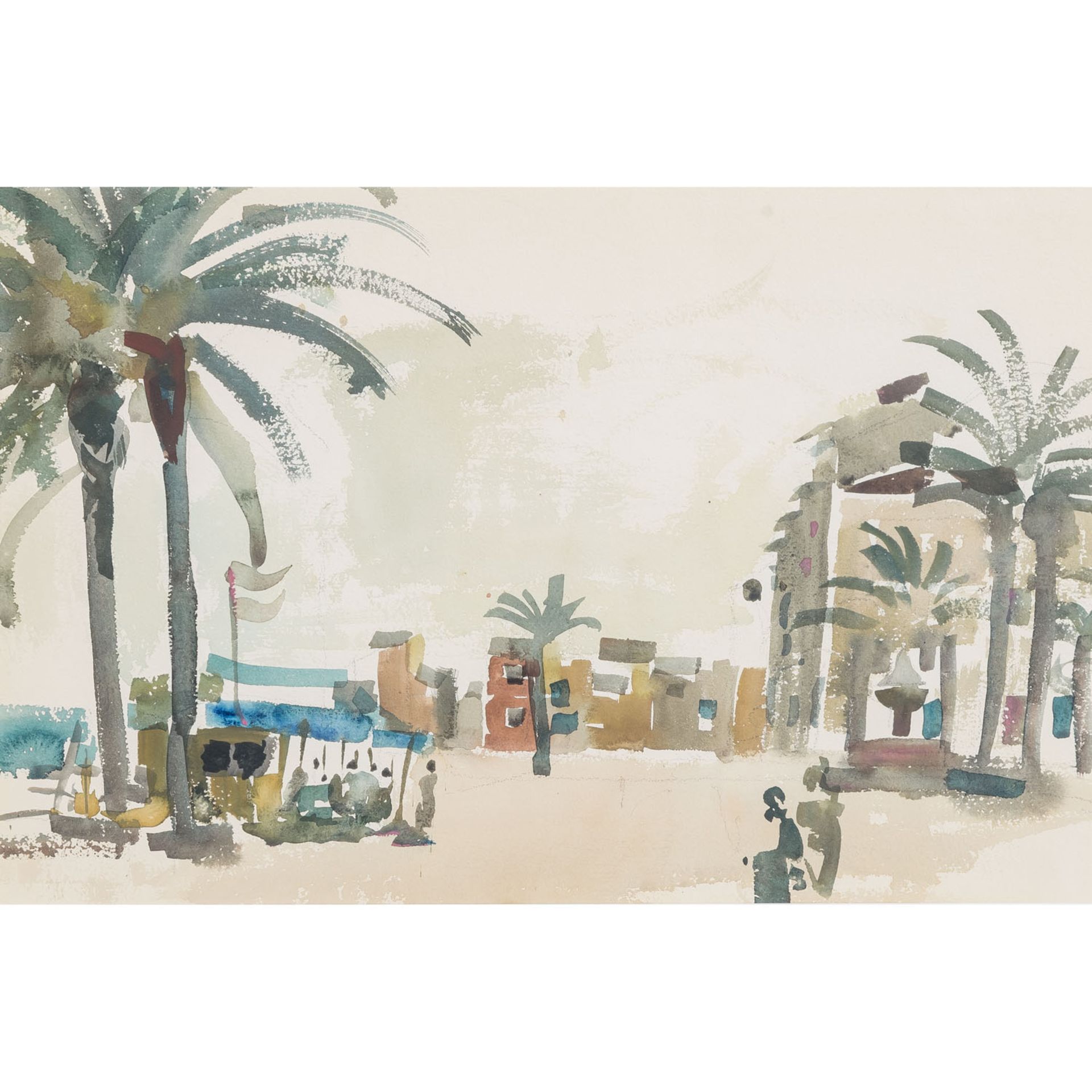 SCHOBER, PETER JAKOB, attribuiert (1897-1983), "Mediterrane Stadt mit Palmen", - Bild 2 aus 6