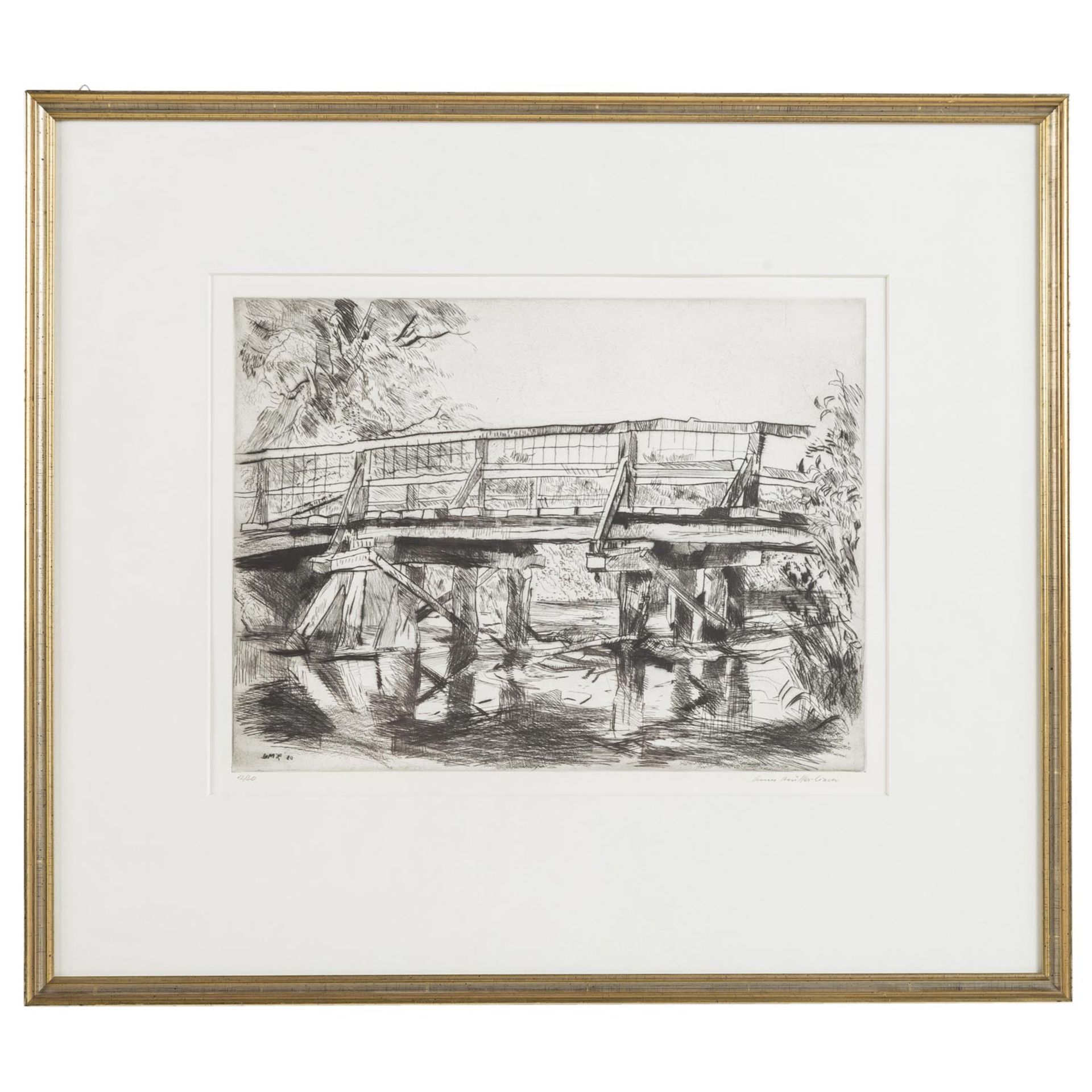 MÜLLER-LINOW (1909-1997), "Brücke über die Illmenau", 1980, - Bild 2 aus 5