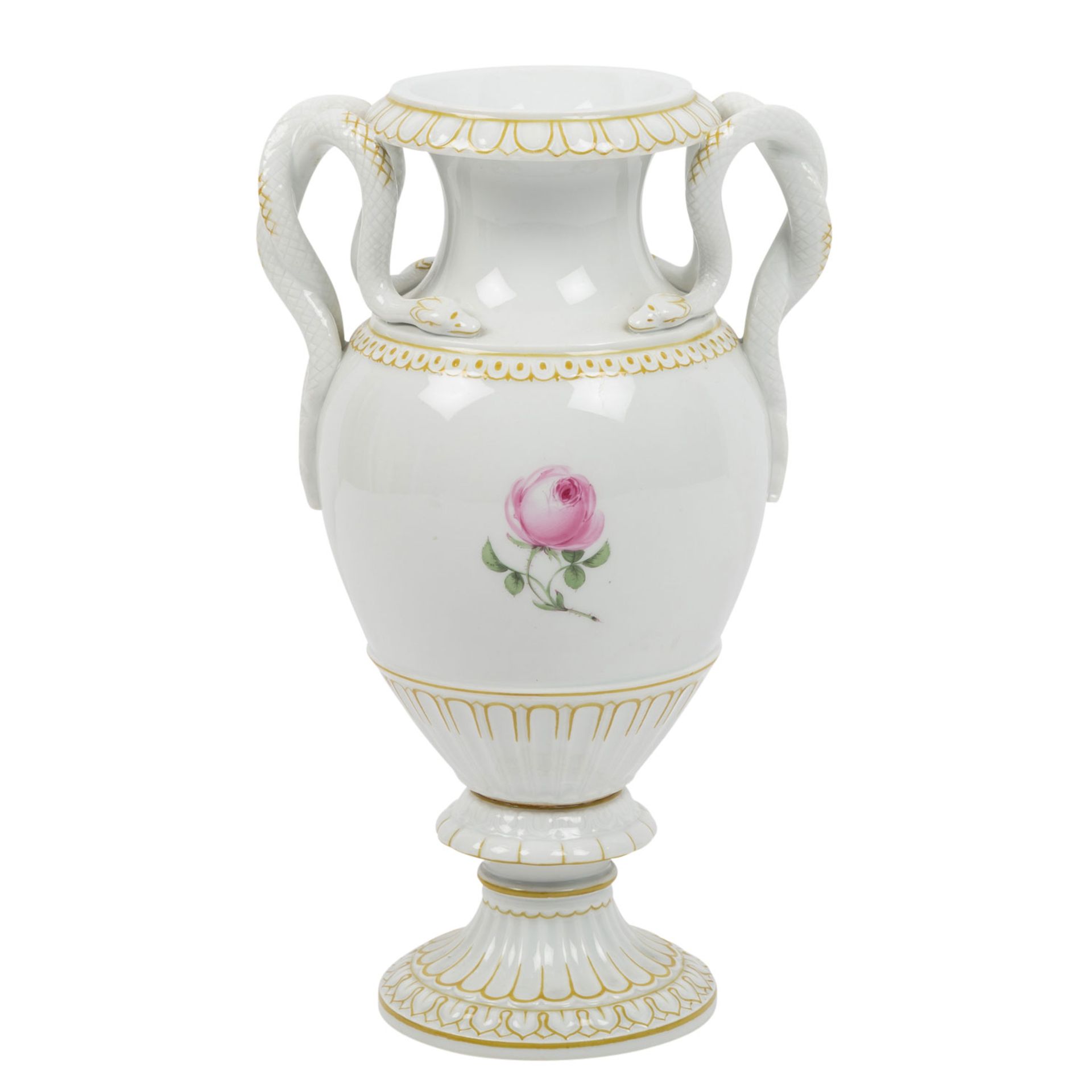 MEISSEN Schlangenhenkelvase 'Rote Rose', 1. Wahl, 1924-1934. - Image 3 of 7