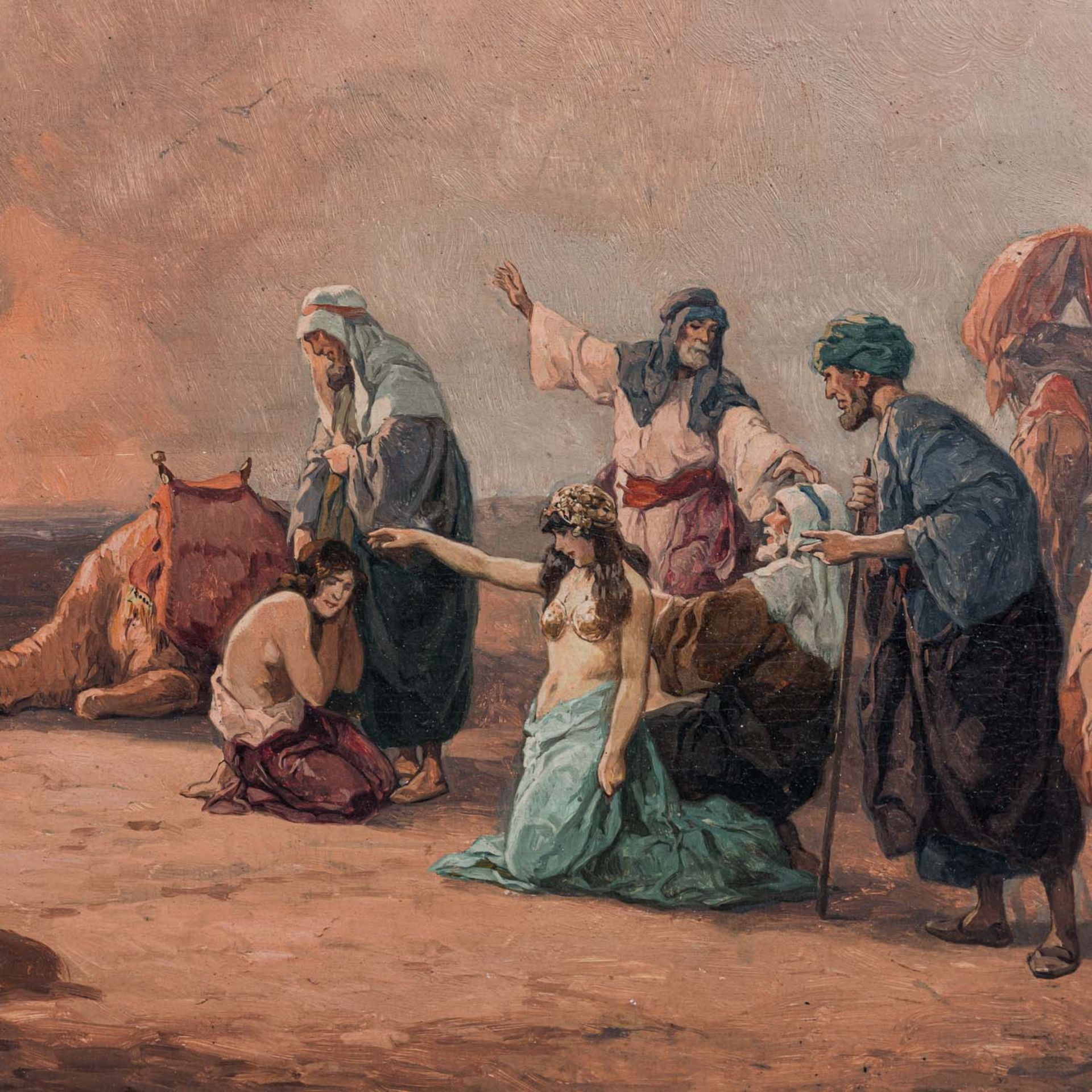 DIDIEN, J. (Maler/in 19./20. Jh.). "Beduinen mit orientalischen Frauen in der Wüste", - Bild 3 aus 9